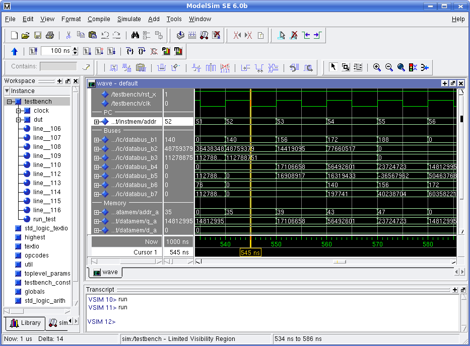 Simulating VHDL with Modelsim.